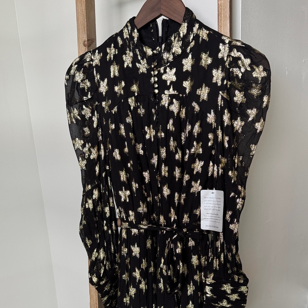 Ciebon Chic Long Sleeve Black and Gold stars dress